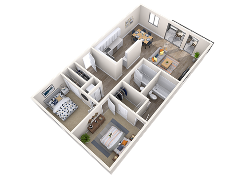 Floor plan for 2 beds, 2 baths, 994 sqft